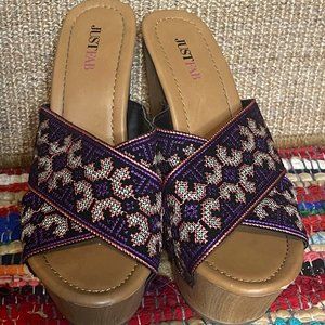 Justfab Open Toe Embroidered Wedges